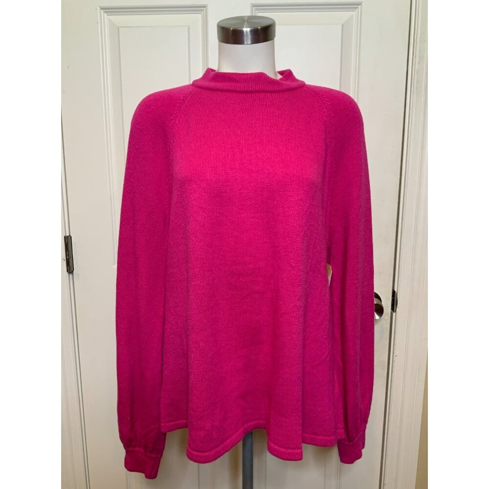 Boden Dark Pink Wool Blend Mock Neck Keyhole Sweater, Size Large
